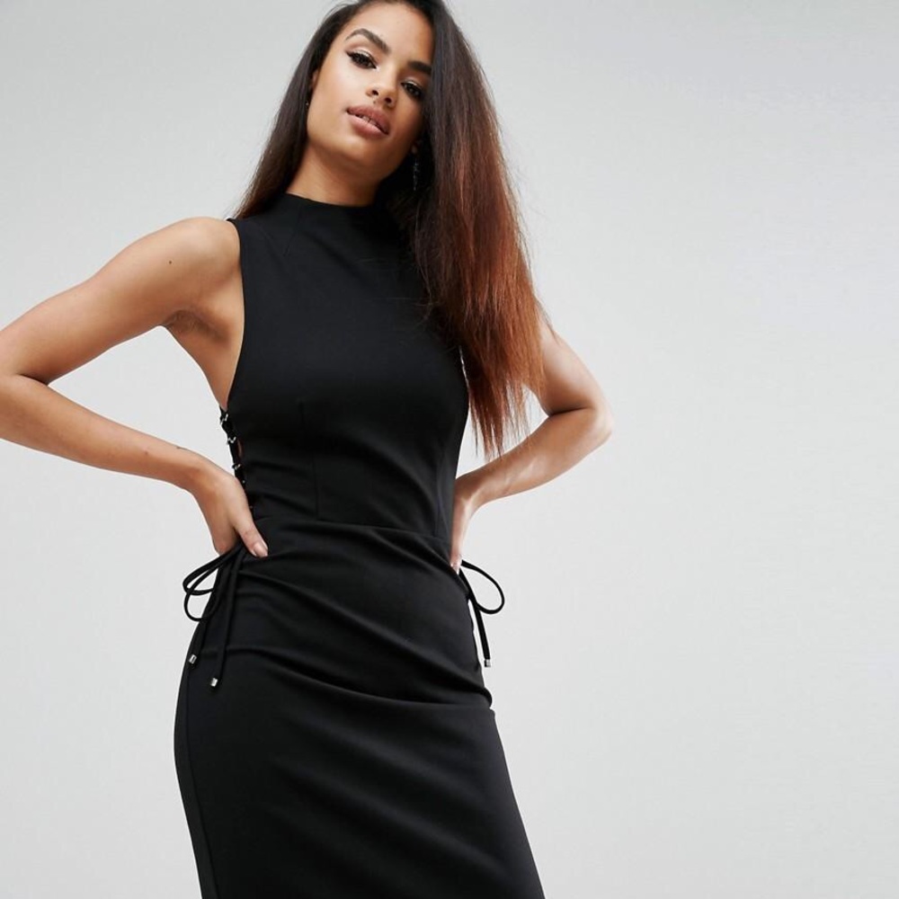 NWT Kendall + Kylie Lace Up Midi Dress in Black
